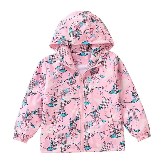 kamemir Girls Rain Jacket Lightweight Waterproof Hooded Cotton Lined Raincoat Windbreaker for Kids(Z-Pink,6-7 Years)