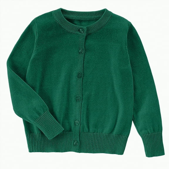 kamemir Girls School Clothes Girls' Cardigan with Button Loose Long Sleeve Sweaters Uniforms Kids Solid Knit Sweater Outerwear(Dark Green,7-8 Years)