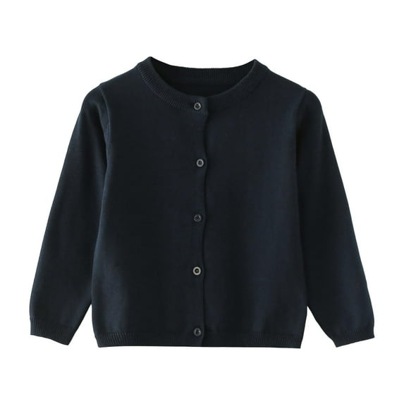 kamemir Girls School Clothes Girls' Cardigans Sweater Button Solid Long Sleeve Knit Sweaters girls dress(Navy,12-18 Months)