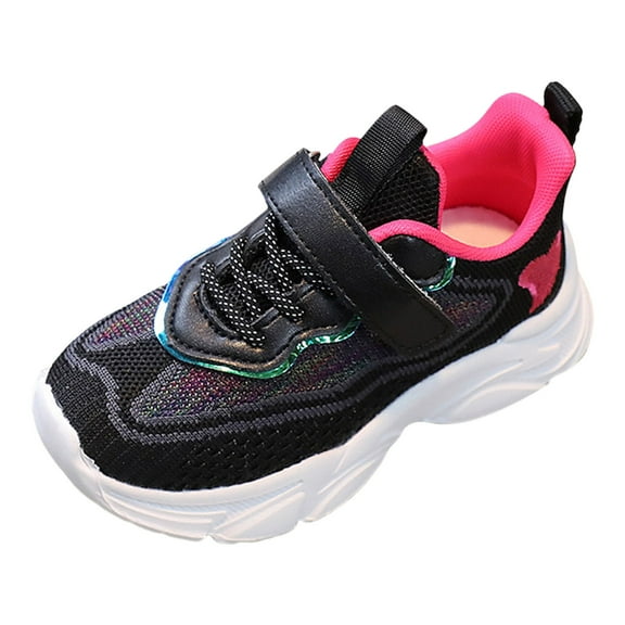 kamemir Girls Sports Shoes Fashionable New Pattern Simple And Cute Mesh Breathable Comfortable Hook Loop Casual Shoes(Black,1.5)