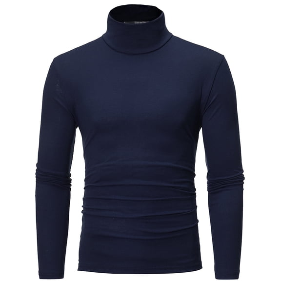 kamemir Gold Turtleneck Shirt Men Neck Cotton Long Sleeve Undershirts Slim Fit Tight Thermal T Shirts Turtle Neck Basics Regular Fit Sweater(Navy,M)