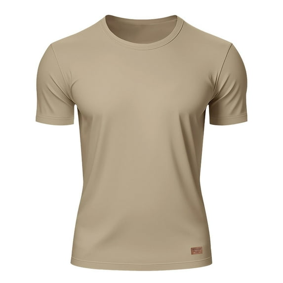 kamemir Gym Shirts Men Men's Casual Shirt Short Sleeve Band Collar Shirt Summer Beach T-Shirts Khaki,XL