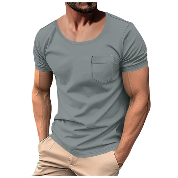 kamemir Gym Shirts Men Men's Loose Fit Lightweight Short-Sleeve Pocket T-Shirt Grey,XL