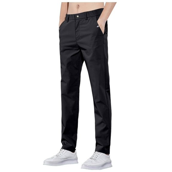 kamemir Hiking Pants Men Men Casual Loose Fit Elastic Drawstring Waist Summer Beach Pants (Black,30)