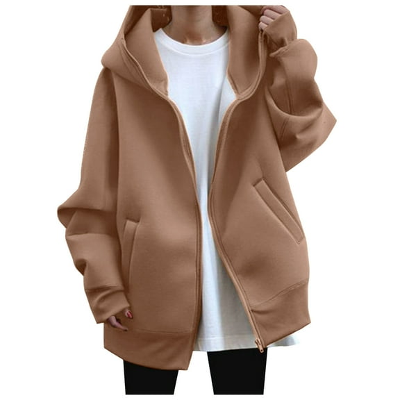kamemir Hoodies for Women Zip up Hoodies for Women Full Zip Up Cropped Sweatshirts Casual Hooded Pullover Sweaters Tops Fall Winter Clothes 2024(Khaki,M)