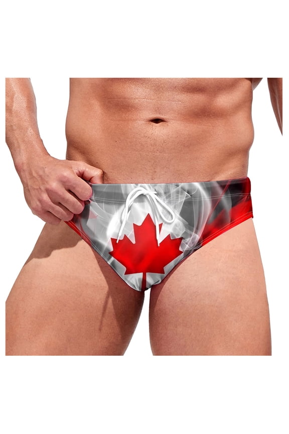 Hot Suit for Men Male Maple Leaf Themed Canadian Independence Day Triangle Print Soft And Comfortable Swimming Spa Tie Swimming Shorts(Grey,M)
