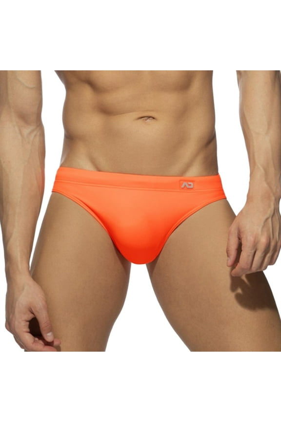 Hot Suit for Men Male Low Waist Bikini Briefs Solid Color Nylon Swimming Briefs Cup Anti Embarrassing Beach Shorts Tie(Orange,XL)