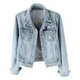 thumbnail image 1 of kamemir House Coats for Women With Pockets Womens Denim Jackets Distressed Ripped Long Sleeve Jean Jacket Coats(Light Blue,6XL), 1 of 5