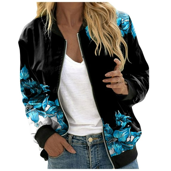 kamemir Jacket for women waterproof jackets for women Leisure and Fashion Halloween Printed Pocket Zipper Top Coat(Black,XXL)