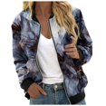 thumbnail image 1 of kamemir Jacket for women waterproof jackets for women Leisure and Fashion Halloween Printed Pocket Zipper Top Coat(Navy,M), 1 of 5