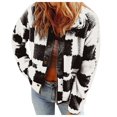 thumbnail image 1 of kamemir Jackets For Women Causal Sherpa Fall Jacket Loose Button Down Plaid Winter Coats(Black,XXL), 1 of 5