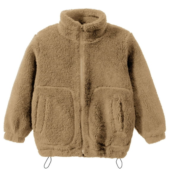 kamemir Jackets for Kids Girls and Toddlers' Polar Full-Zip Jacket(Khaki,7-8 Years)