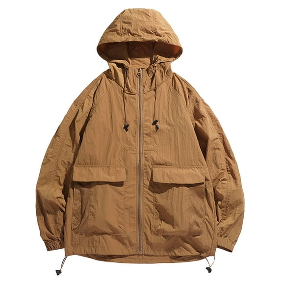 kamemir Jackets for Men Men's Military Jacket Casual Bomber Jacket Stand Collar Canvas Jacket Windbreaker(Khaki,L)