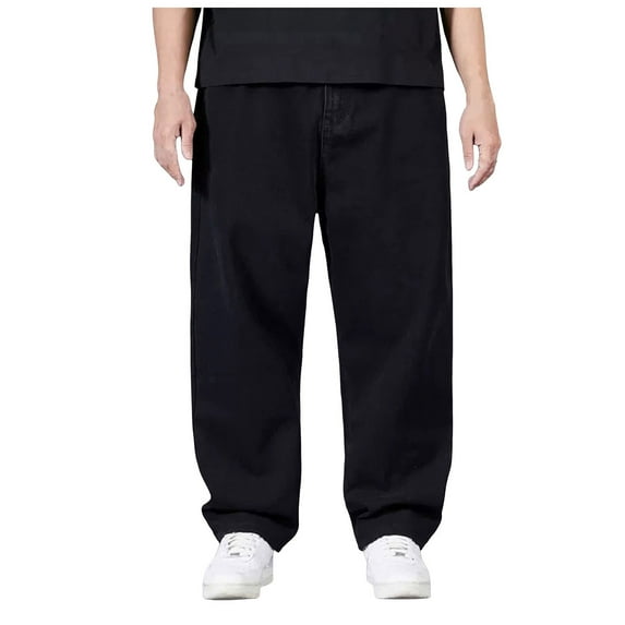 kamemir Jeans for Men Straight Men's Relaxed Straight Jeans(Black,28)