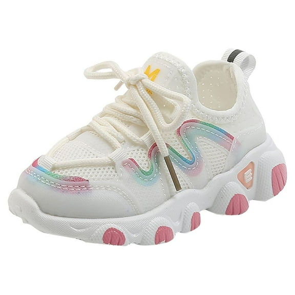 kamemir Kids Sneakers for Girls Boys Tennis Shoes Sneakers Outdoor Non Slip Toddler Infant Kids Baby Girls Mesh Breathable Lace Up Soft Shoes Sneakers(White,7)