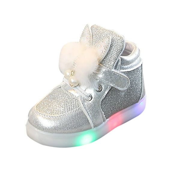 kamemir Kids Sneakers Shoes Sport Toddler Cartoon Girls Kids Sneakers LED Baby Luminous Rabbit Baby Shoes(Silver,7.5)
