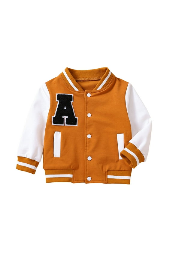 Kids Toddler Baby Boys Varsity Jackte Baseball Bomber Jacket Vintage Color Block Streetwear Coats(Orange,100)