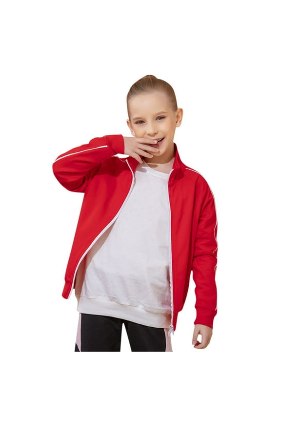 Kids Zip Up Stand Collar Jacket Boys Girls Lightweight Jackets Cardigan School Coat(Red,110)