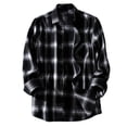 thumbnail image 1 of kamemir Linen Shirts for Men Men's Plaid Shirts Long Sleeved Button Down Lapel Coats Casual Loose Jackets Pockets Fall And Winter(Black,L), 1 of 5
