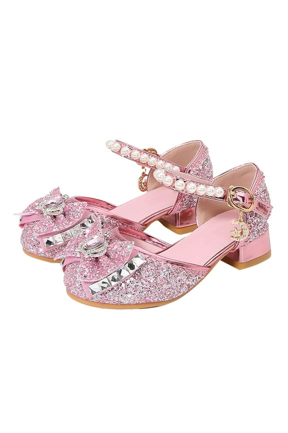Little Kids Girls Dress Pumps Glitter Sequins Princess Low Heels Mary Jane Party Dance Shoes Rhinestone Sandals(Red,12)