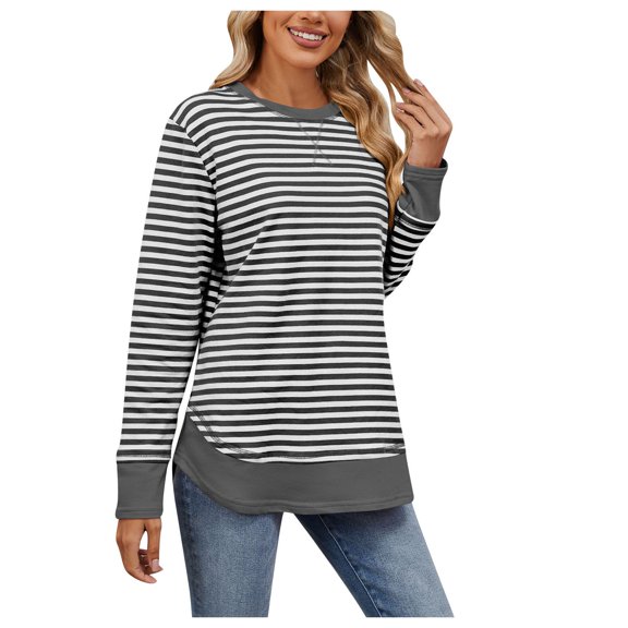 kamemir Long Sleeve Shirts for Women Womens Oversized Sweatshirt Crewneck Sweatshirts Long Sleeve Tops Casual Side Split(Grey,XXL)