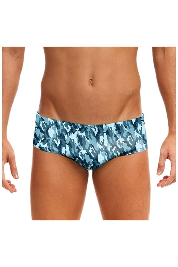 Men Sexy Swimwear Mens Summer Stretch Swimming Briefs 3D Printed Elastic Band(Grey,S)