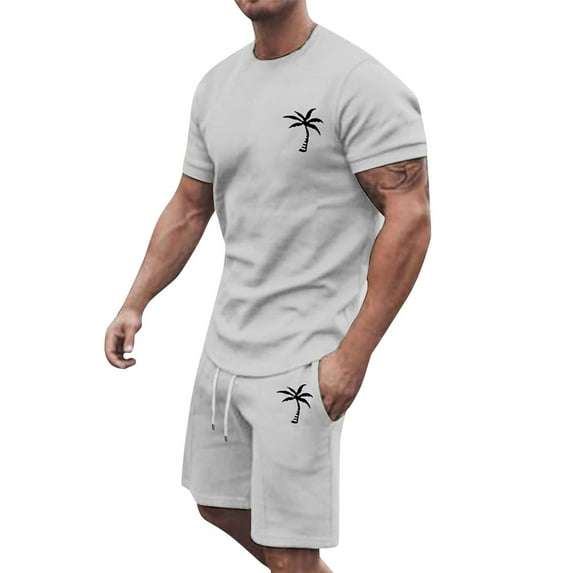 kamemir Men Summer Outfits Mens Summer 2 Piece Outfits Short Sets Quick Dry Suit Shorts Beach Sports Shorts Suit Sports Suit Short Sleeve Tracksuits(GY2,XXL)