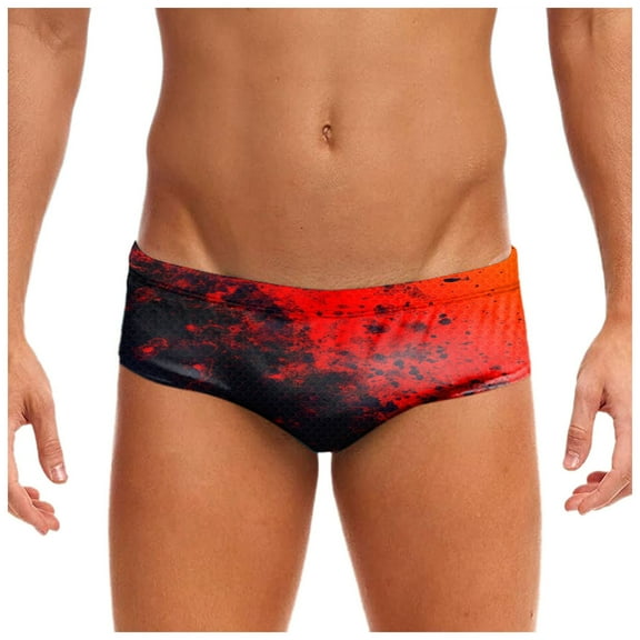 kamemir Men Swim Brief Mens Summer Stretch Swimming Briefs 3D Printed Elastic Band(Red,XL)