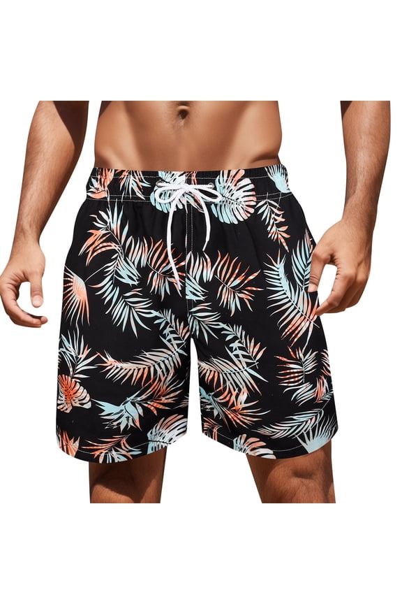 Men Swim Trunks with Compression Liner 9 Inch Long Board Shorts(Black,XXL)