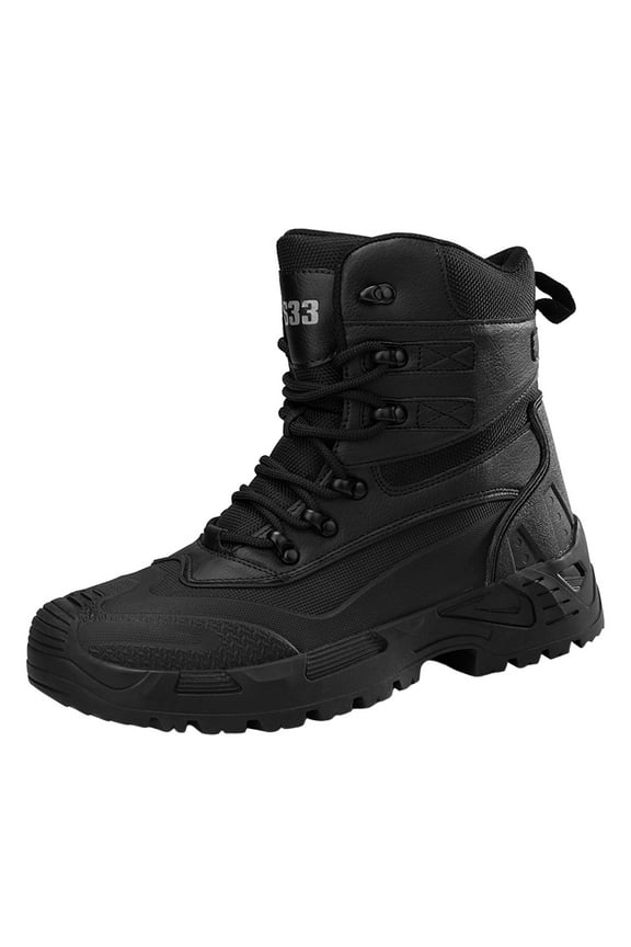 Mens Leather Mountaineering/Hiking Boots(Black,10.5)