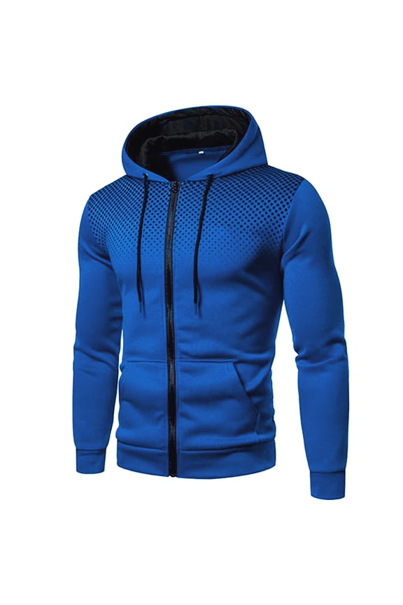 Men's Coat Heavyweight Lined Hoodie Sweatshirts for Men Winter Zip Plus Size Jacket(Blue,L)