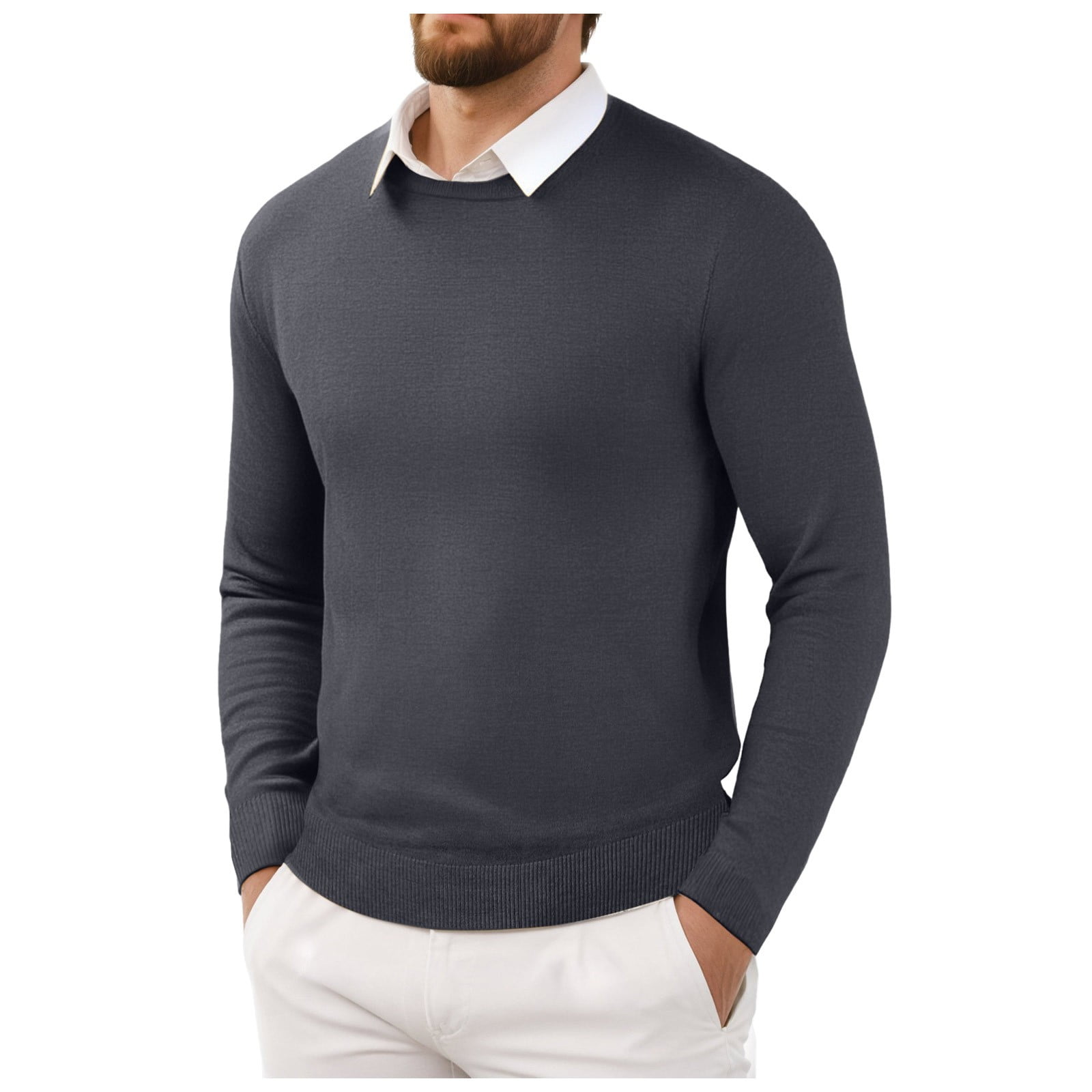 THE MENS STORE Mens Gray Patterned Crew Neck Knit Pullover Sweater main image 1
