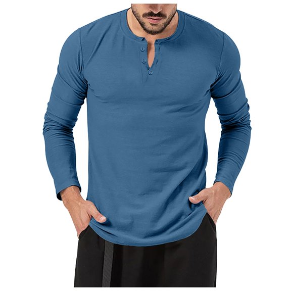 kamemir Men's Henley Shirts Long Sleeve Button T-Shirt Lightweight Fashion Casual Pullover Shirt(Light Blue,XXL)