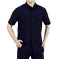 thumbnail image 1 of kamemir Men's Loose Fit Midweight Chambray ShortSleeve Shirt(Blue,M), 1 of 3