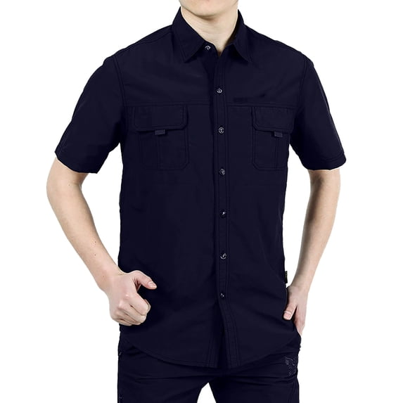 kamemir Men's Loose Fit Midweight Chambray ShortSleeve Shirt(Blue,M)