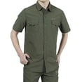 thumbnail image 1 of kamemir Men's Loose Fit Midweight Chambray ShortSleeve Shirt(Green,XXL), 1 of 5