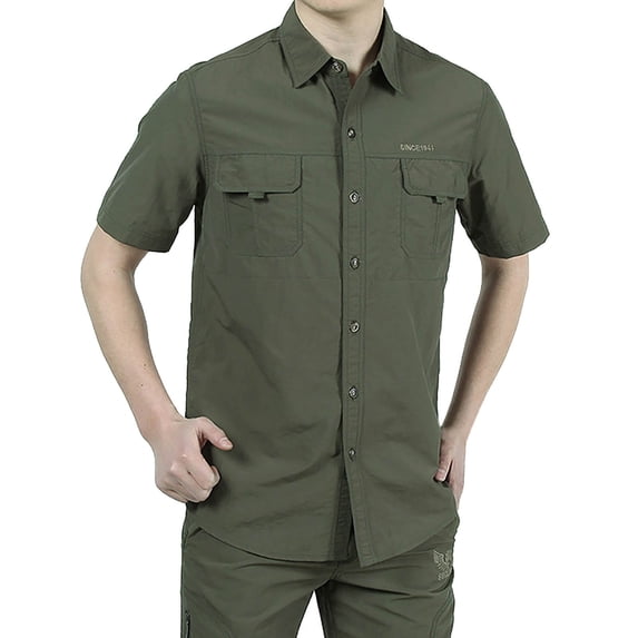 kamemir Men's Loose Fit Midweight Chambray ShortSleeve Shirt(Green,XXL)