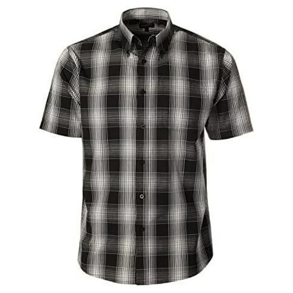 kamemir Men's Regular-Fit Short-Sleeve Poplin Shirt(Black,L)