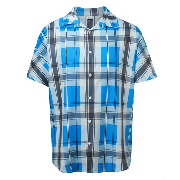 kamemir Men's Regular-Fit Short-Sleeve Poplin Shirt(Blue,L)