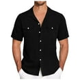 thumbnail image 1 of kamemir Men's Short-Sleeve Chambray Shirt(Black,L), 1 of 5