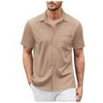 thumbnail image 1 of kamemir Men's Short Sleeve Oxford Shirt Regular Fit Button Down Collar Shirts with Pocket(Khaki,L), 1 of 6