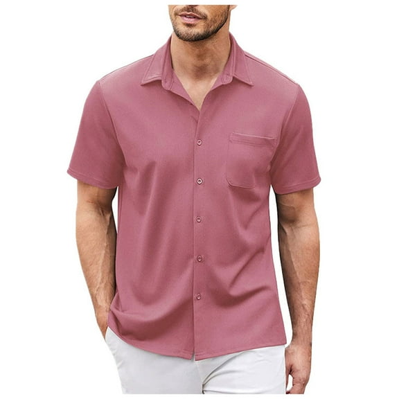 kamemir Men's Short Sleeve Oxford Shirt Regular Fit Button Down Collar Shirts with Pocket(Pink,L)