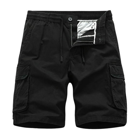 kamemir Men's Shorts Cargo Men's Belted Cargo Shorts Cotton Distressed Washed Style(Black,XXL)