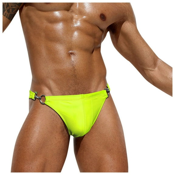 kamemir Men's Speedo Mens Fashion Leisure Hawaii Soft And Comfortable Swimming Hot Springs With Triangle Swimsuit Trunks(X-Yellow,XXL)