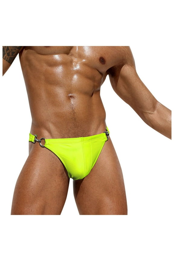 Men's Speedo Mens Fashion Leisure Hawaii Soft And Comfortable Swimming Hot Springs With Triangle Swimsuit Trunks(X-Yellow,XXL)