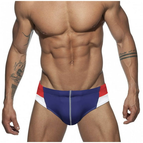 kamemir Men's Swim Briefs Mens Swimming Trunks Flat Corner Beach Resort Water Park Soaking Hot Spring Digital Printed Swimming Trunks(Blue,L)