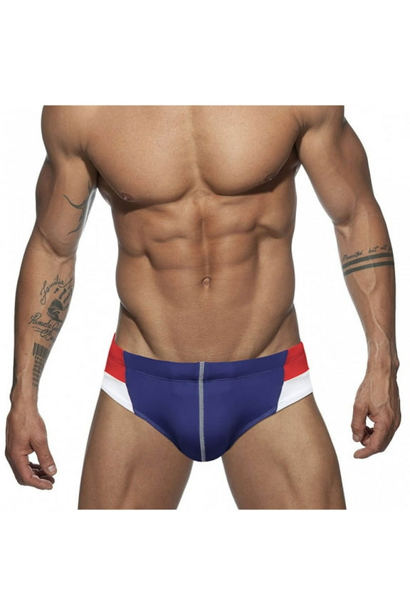 Men's Swim Briefs Mens Swimming Trunks Flat Corner Beach Resort Water Park Soaking Hot Spring Digital Printed Swimming Trunks(Blue,L)