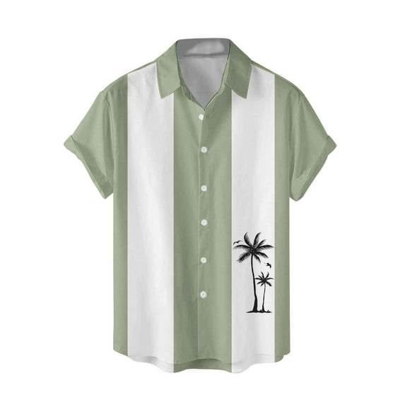 kamemir Men's Vintage Bowling Shirt Short Sleeve Button Down Summer Cuba Beach Shirts(Green,L)