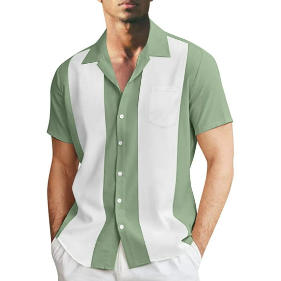 kamemir Men's Vintage Bowling Shirt Short Sleeve Button Down Summer Cuba Beach Shirts(Mint Green,M)