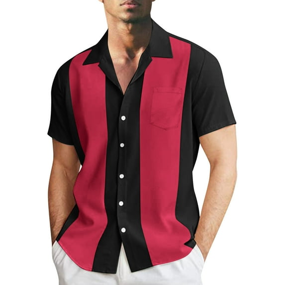kamemir Men's Vintage Bowling Shirt Short Sleeve Button Down Summer Cuba Beach Shirts(,XL)